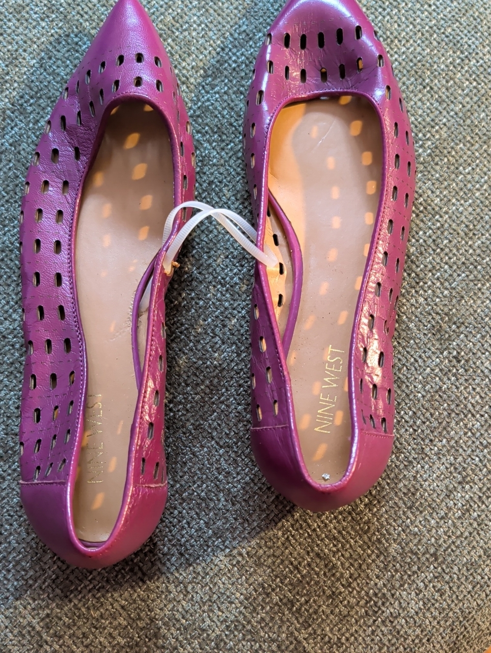 Nine West Purple Pointed-Toe Perforated Flats